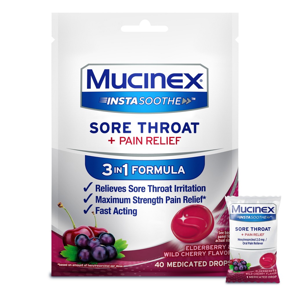 Mucinex Instasoothe Sore Throat Pain Relief - Elderberry & Wild Cherry - 40ct