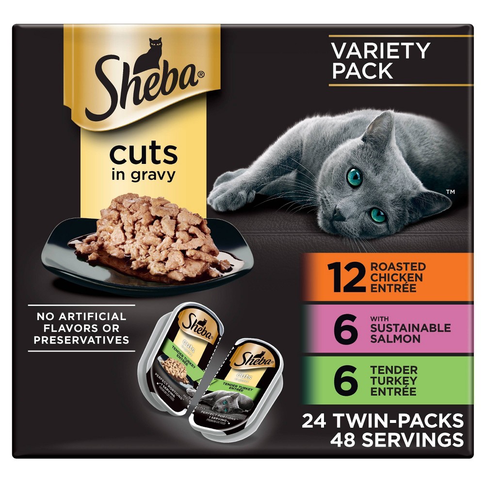 Sheba Perfect Portions Cuts In Gravy Roasted Chicken Salmon & Turkey Adult Wet Cat Food Variety Pack