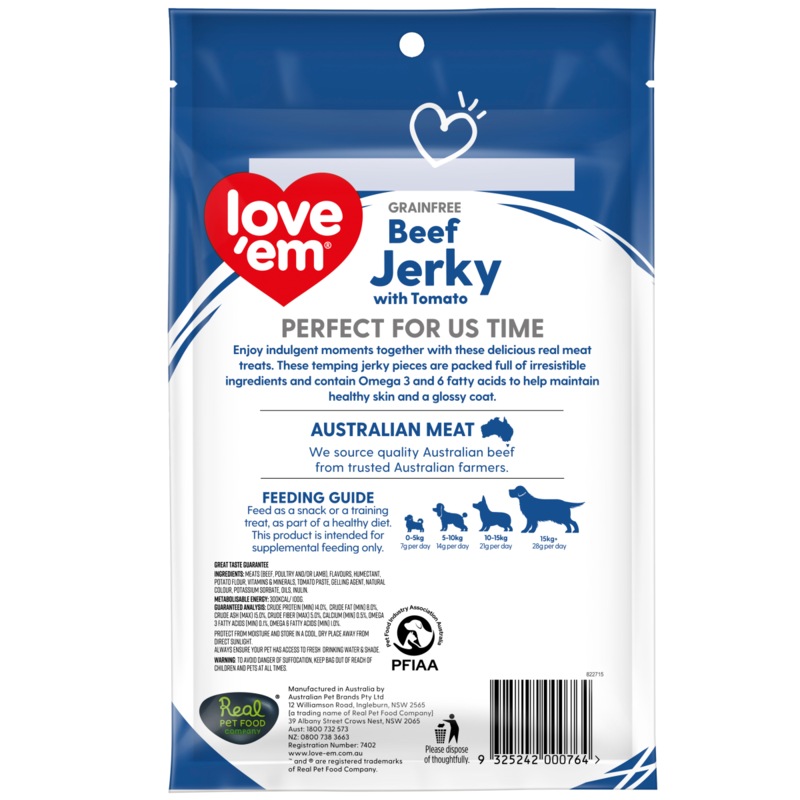 Love'em Love Em Grain Free Beef Jerky W/ Tomato Dog Treats 200g