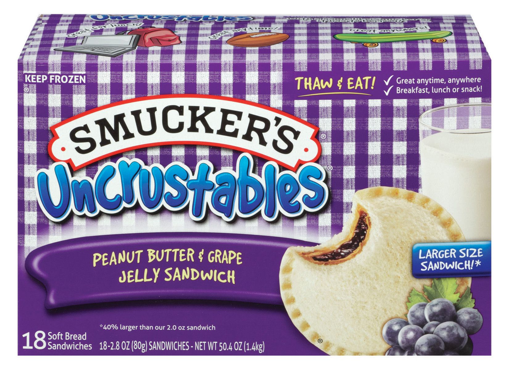 Photo of Smucker's Uncrustables Jelly Sandwich, Peanut Butter & Grape