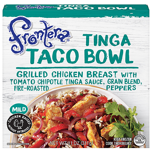 Mild Grilled Chicken Breast with Tomato Chipotle Tinga Sauce, Grain Blend, Onions Peppers Taco Bowl