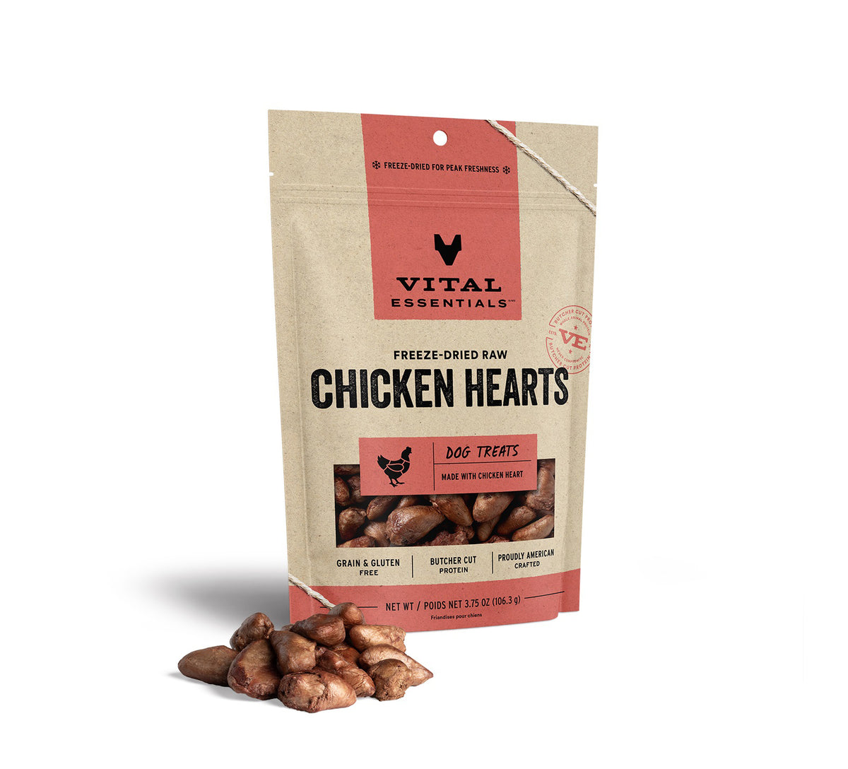 Vital Essentials Freeze Dried Raw Chicken Hearts Dog Treats