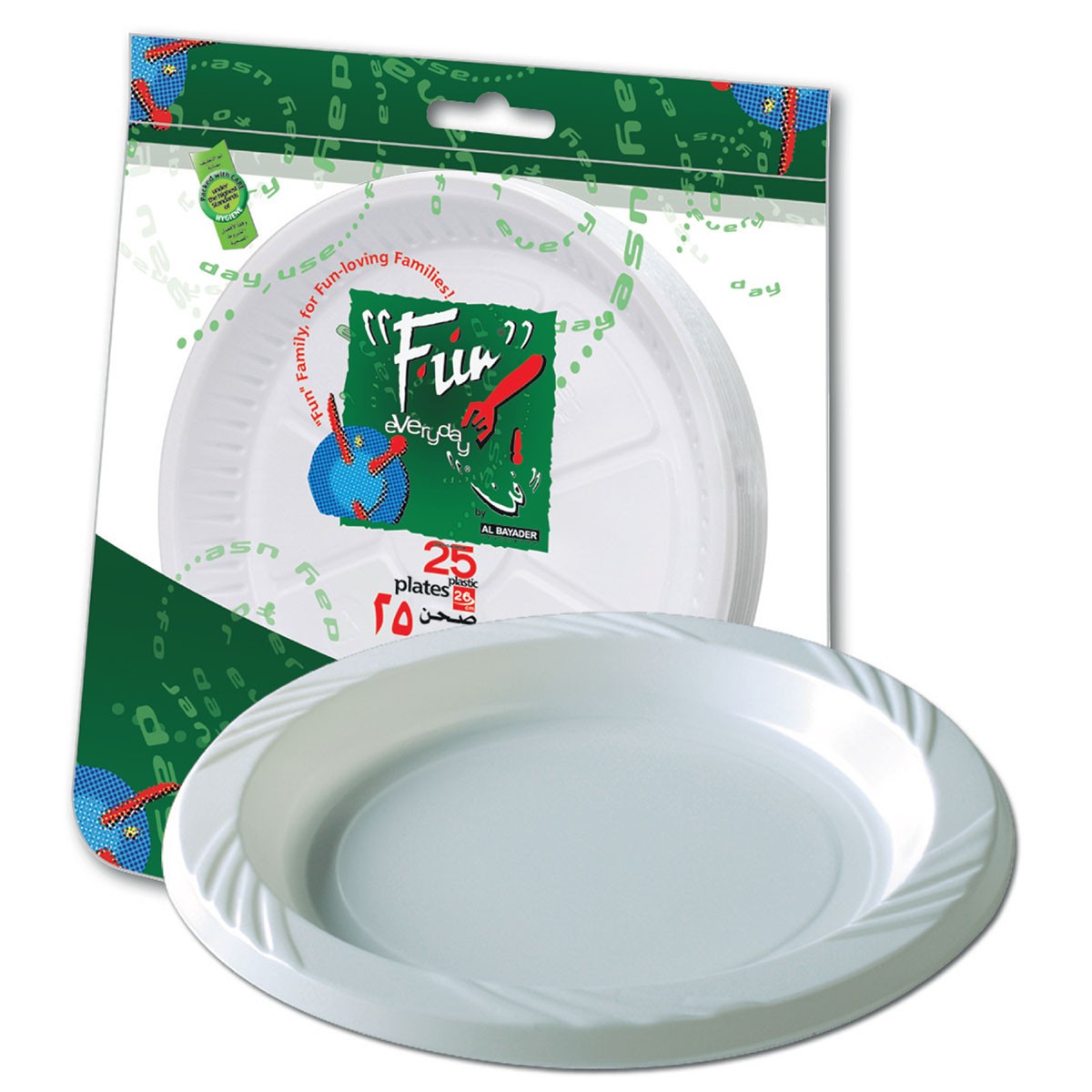FUN PLASTIC PLATE WHITE 26cm 25s