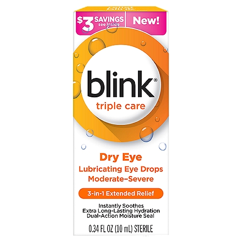 Blink - Eye Drops - Triple Care 3 In 1 Dry Eye Lubricating Drops Moderate - 0.34 Floz