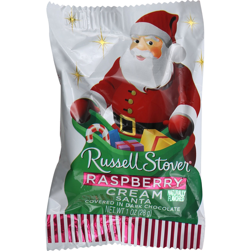 Cream Santa Covered in Dark Chocolate, Raspberry