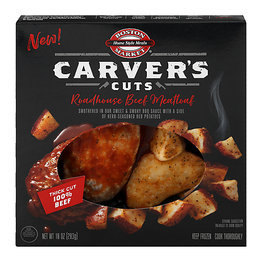 Roadhouse Beef Meatloaf Carver'S Cuts Smothered in Our Sweet & Smoky Bbq Sauce with a Side of Herb-Seasoned Red Potatoes