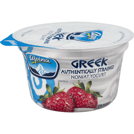 Alpina, Greek Non Fat Strained Yogurt, Strawberry, Strawberry