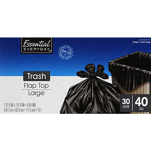 Essential Everyday 30 Gallon Trash Bags Flap Top
