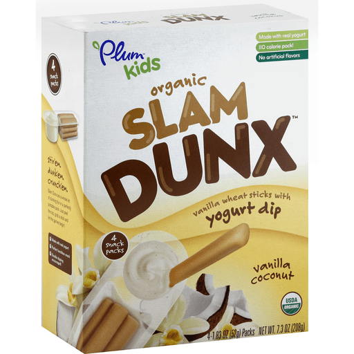 Plum Kids, Slam Dunx, Organic Vanilla Wheat Sticks with Yogurt Dip, Vanilla Coconut, Vanilla Coconut