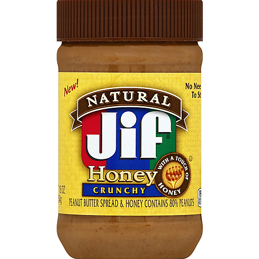 Jif, Natural, Crunchy Peanut Butter Spread, Honey, Honey