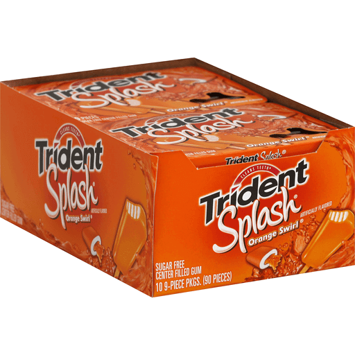 Trident Splash Gum, Sugar Free, Center Filled, Orange Swirl