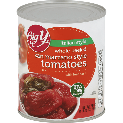 Italian Style Whole Peeled San Marzano Style Tomatoes with Leaf Basil, Italian Style with Leaf Basil
