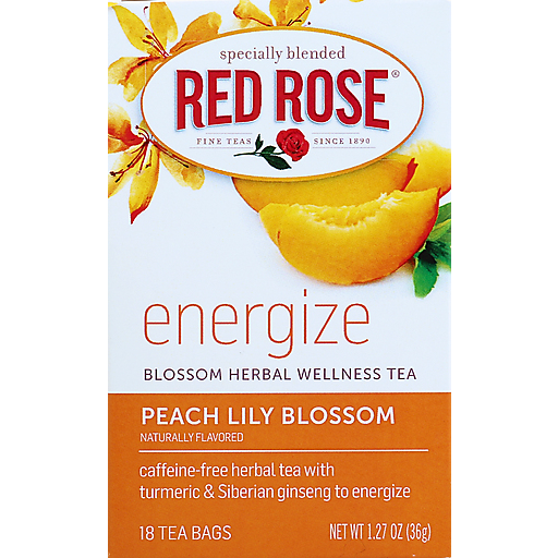 Peach Lily Blossom Flavored Energize Caffeine-Free Herbal Tea Bags, Peach Lily Blossom