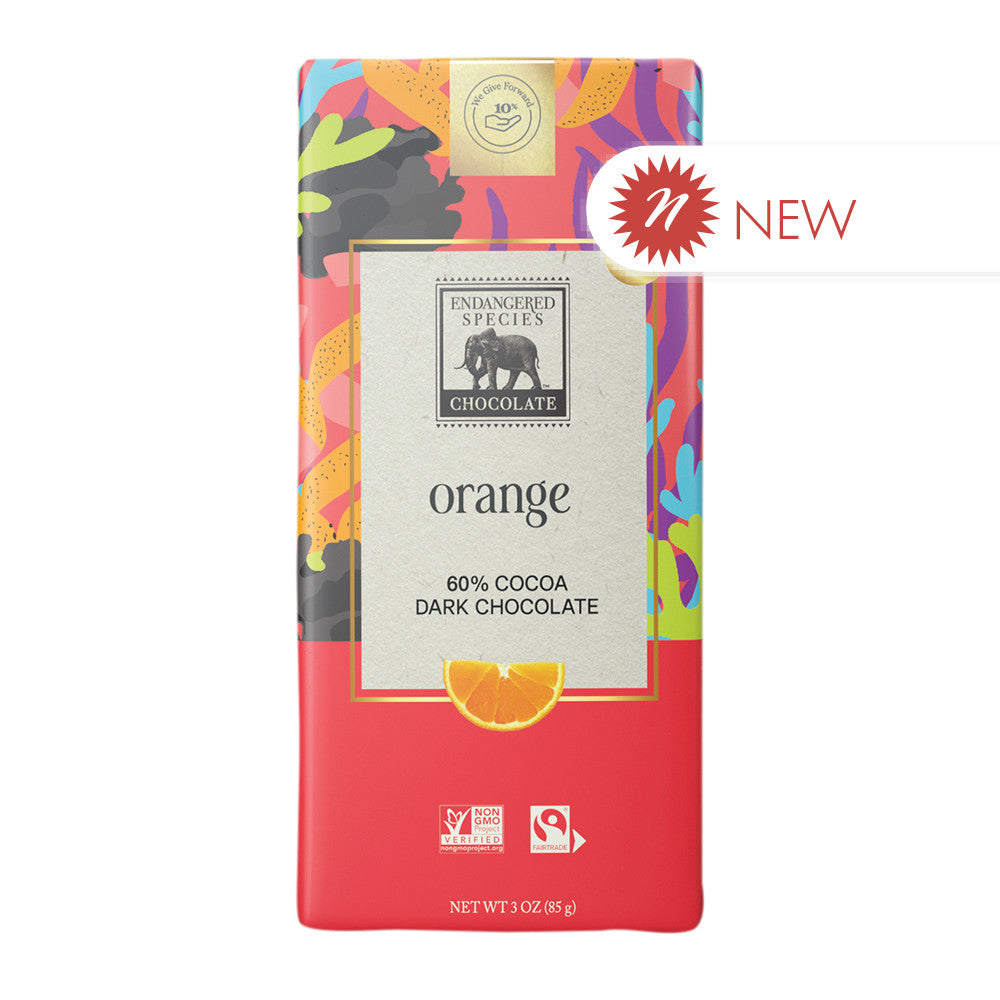 Endangered Species 60% Cocoa Dark Chocolate Bar With Orange, 3oz