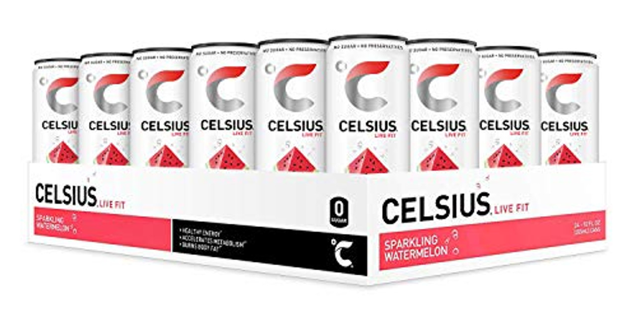 Photo of Celsius Sparkling Watermelon Fitness Drink, Zero Sugar, Slim Can, 12 Fl Oz