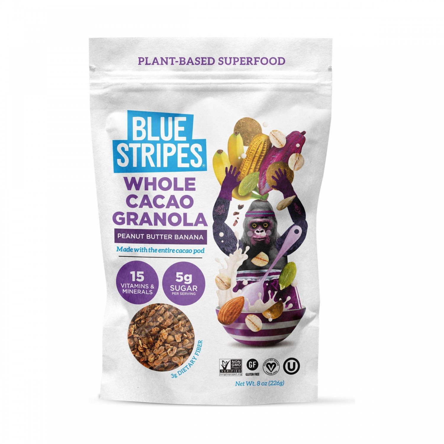 Blue Stripes Peanut Butter Banana Whole Cacao Granola, 8 Oz