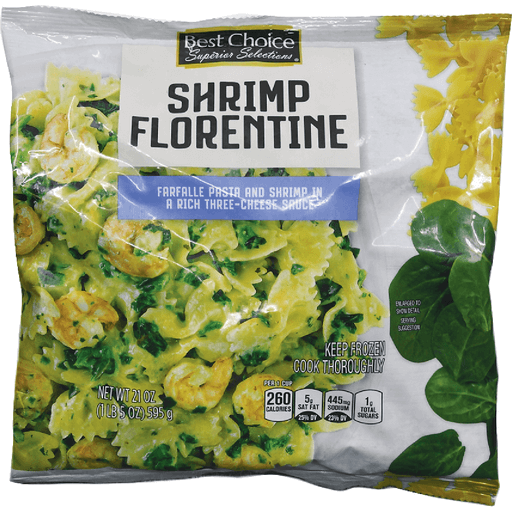 Shrimp Florentine Farfalle Pasta and Shrimp in a Rich Three-Cheese Sauce, Shrimp Florentine