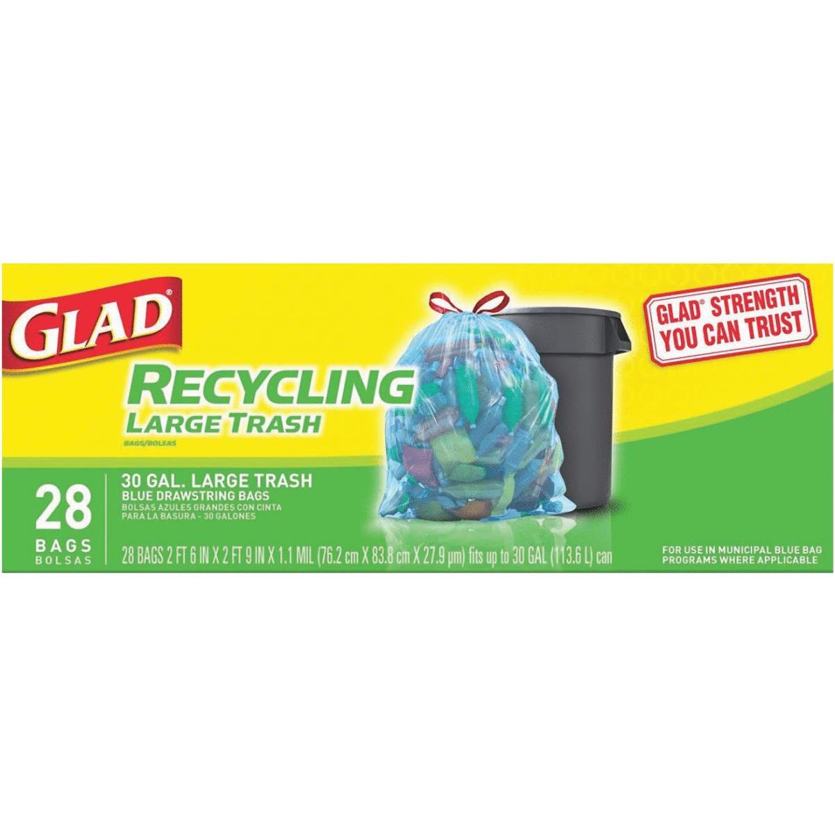 Garbage Easy Go Glad 30 Gallon Recycling Large Drawstring Blue Trash Bags — UPC ...