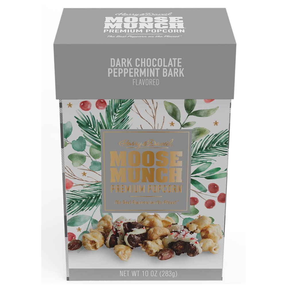Dark Chocolate Peppermint Bark Flavored Moose Munch Premium Popcorn