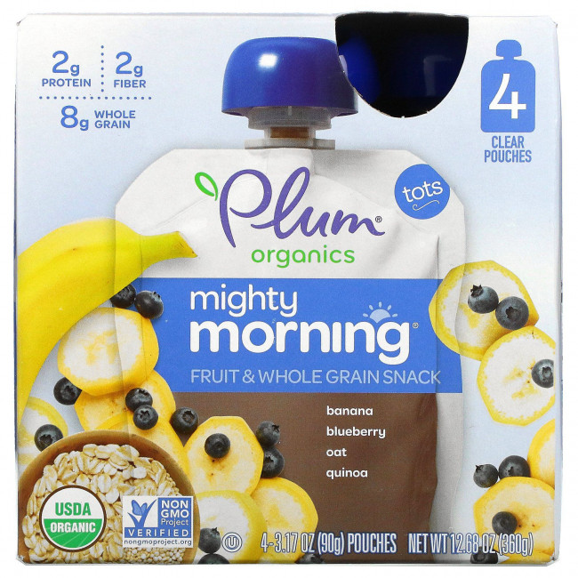 Plum Organics Mighty Morning Banana, Blueberry, Oat, Quinoa 3.17Oz (Pack of 4)
