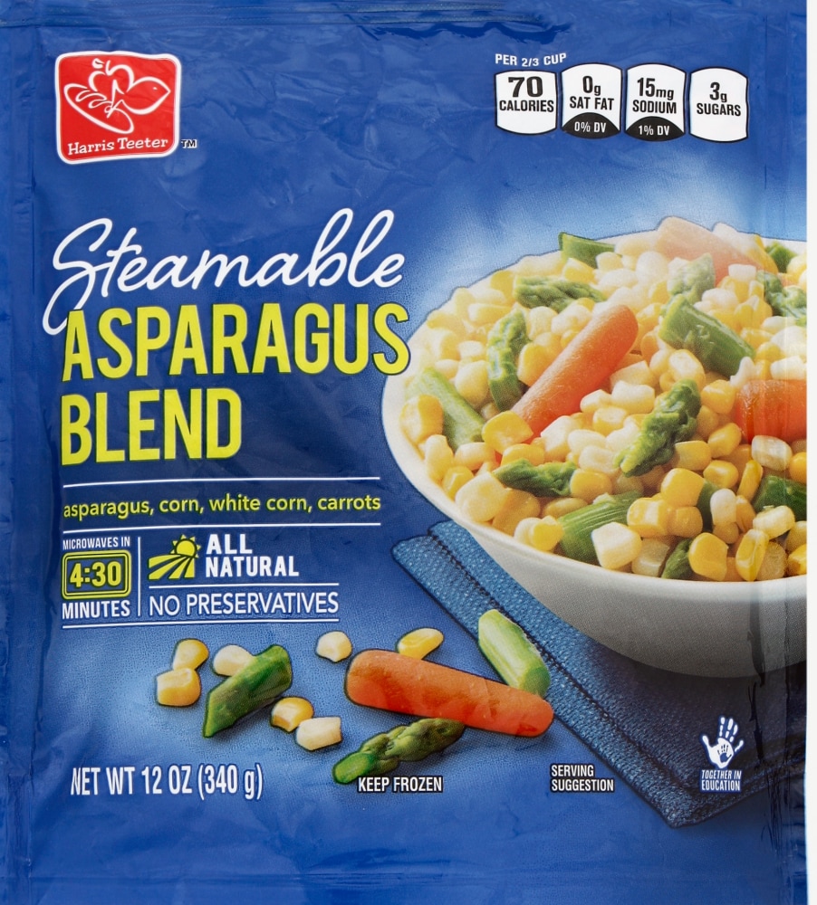 Asparagus Steamable Corn, White Corn, Carrots Blend, Asparagus