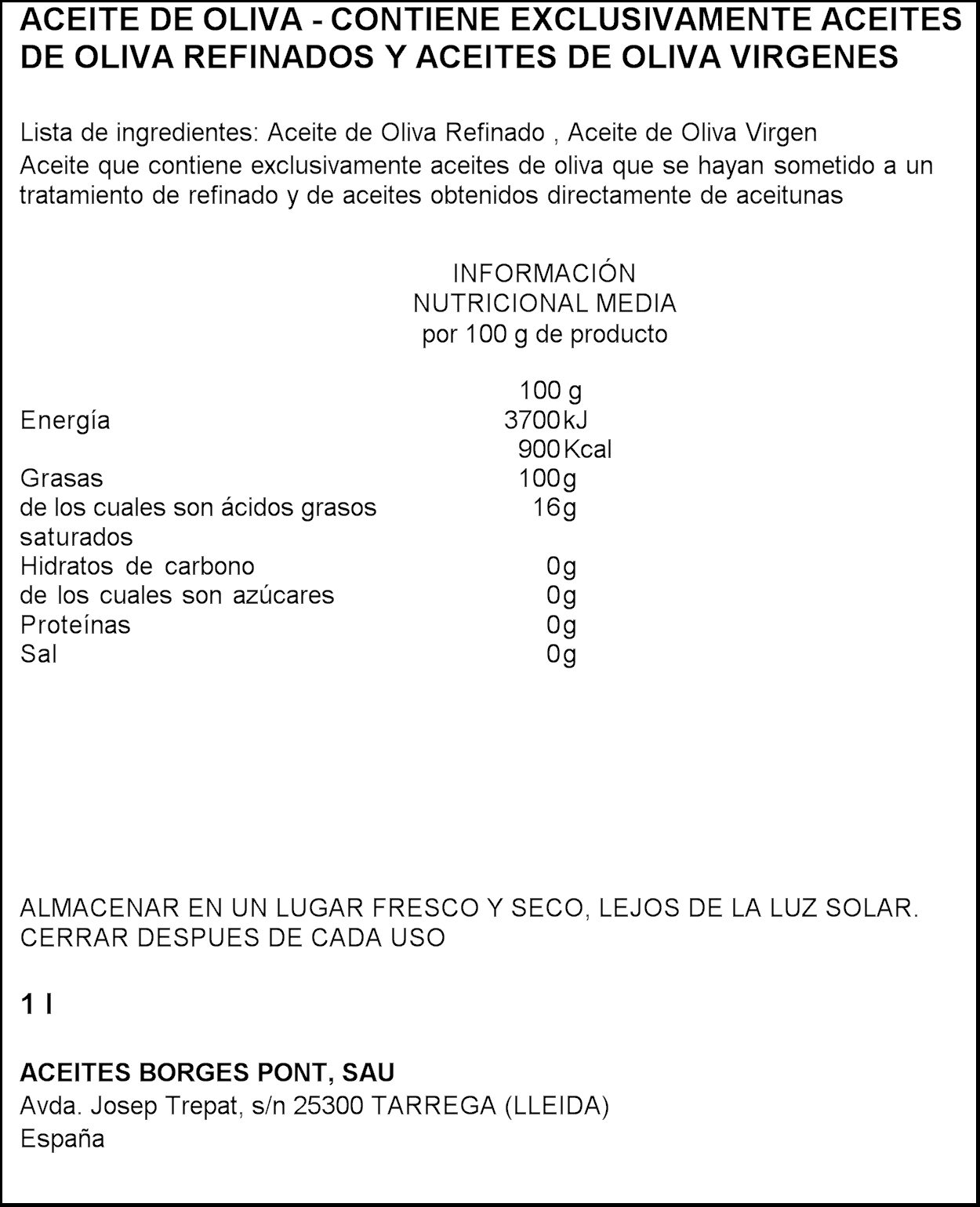 ACEITE OLIVA SUAVE BORGES 1 L.