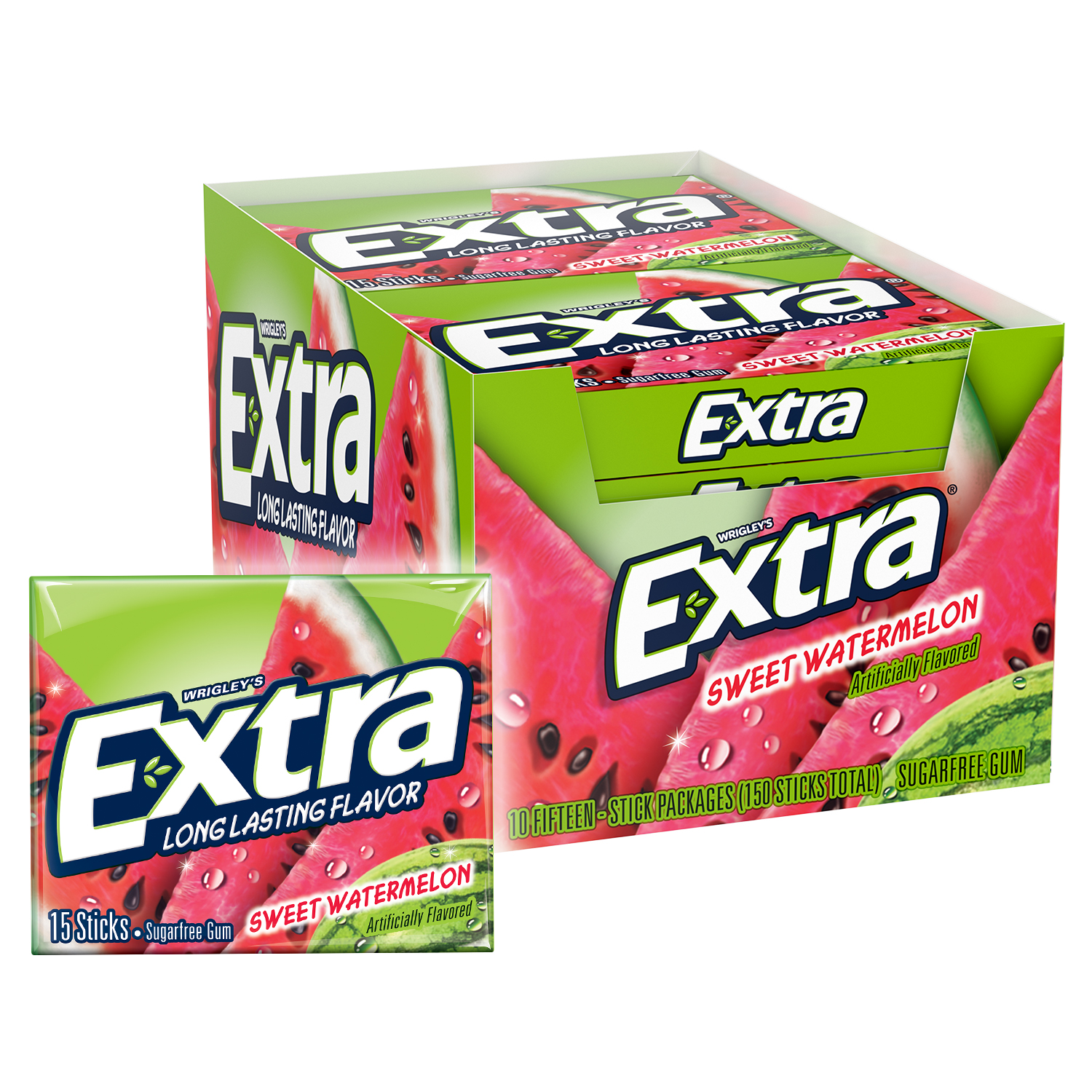 Extra Gum Sweet Watermelon Sugarfree Chewing Gum, 15 Pieces