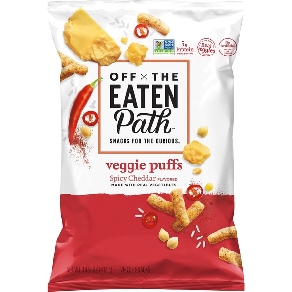 Spicy Cheddar Flavored Veggie Puffs Snacks, Spicy Cheddar