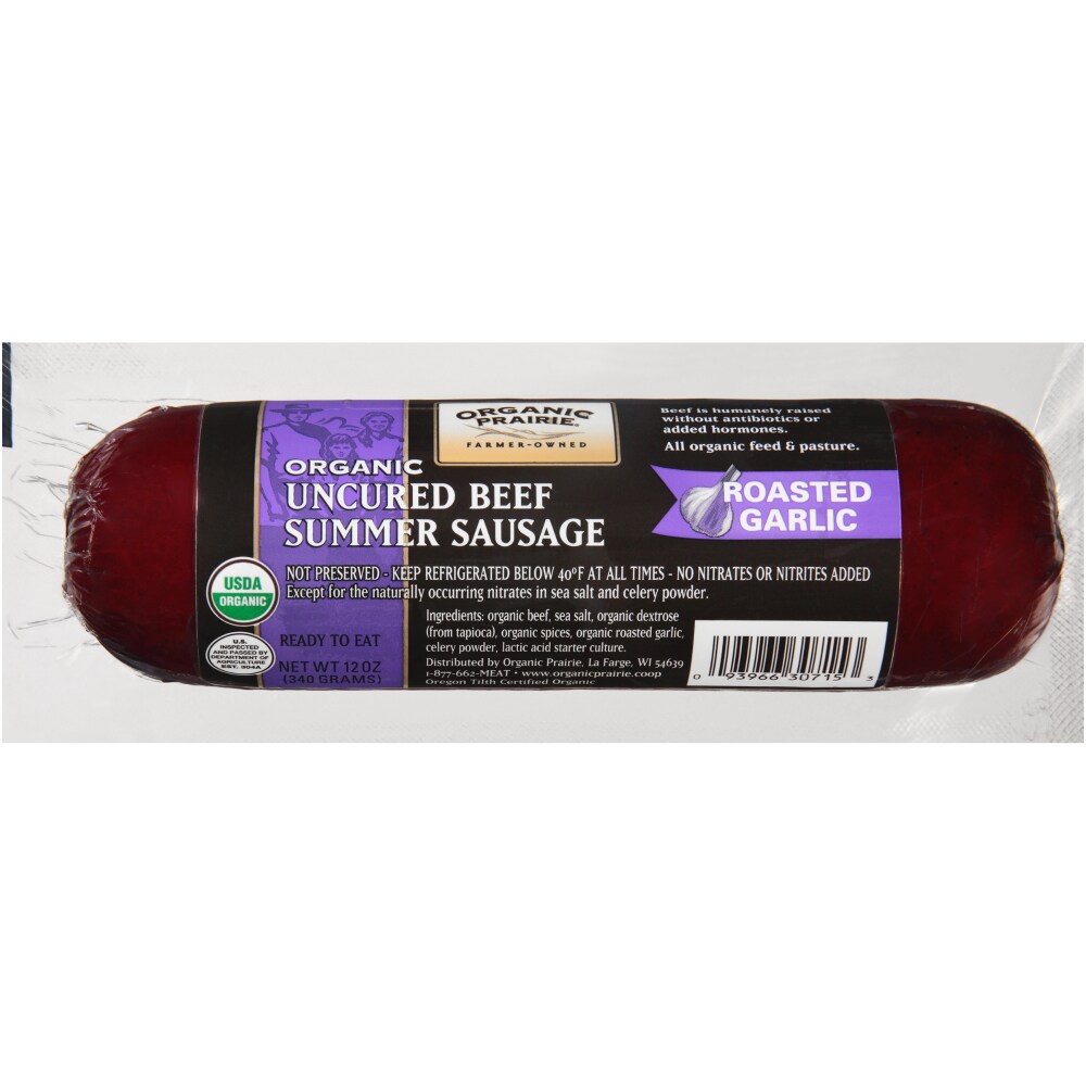 Roasted Garlic Organic Uncured Beef Summer Sausage, Roasted Garlic