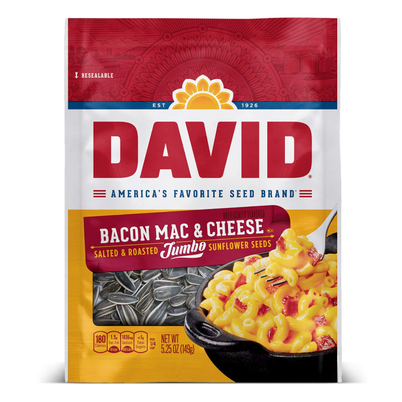David Roasted and Salted Jumbo Sunflower Seeds, Bacon Mac and Cheese Flavor, 5.25Oz.