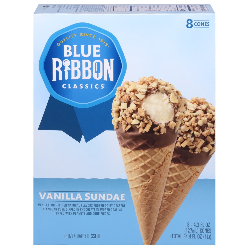 Blue Ribbon Classics Vanilla Sundae Frozen Dairy Dessert Cones — UPC ...