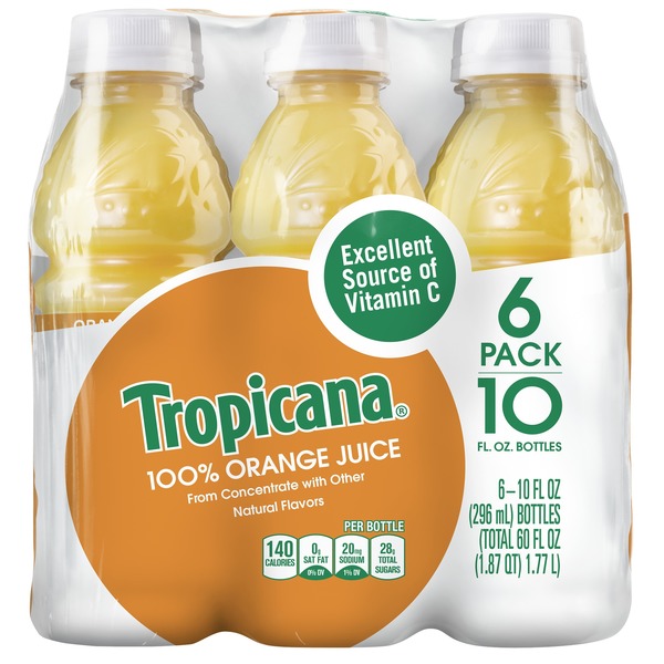 Tropicana 100% Orange Juice (6 - 10 Fluid Ounce) 60 Fluid Ounce 6 Pack Plastic Bottle