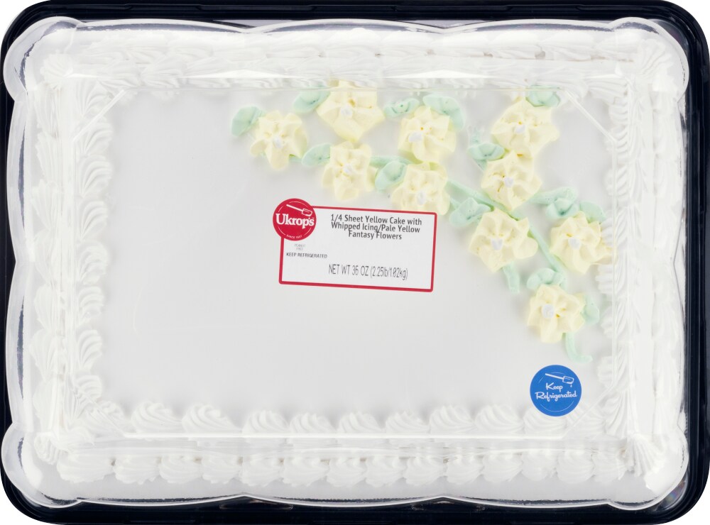1/4 Sheet Yellow Cake with Whipped Icing/Pale Yellow Fantasy Flowers