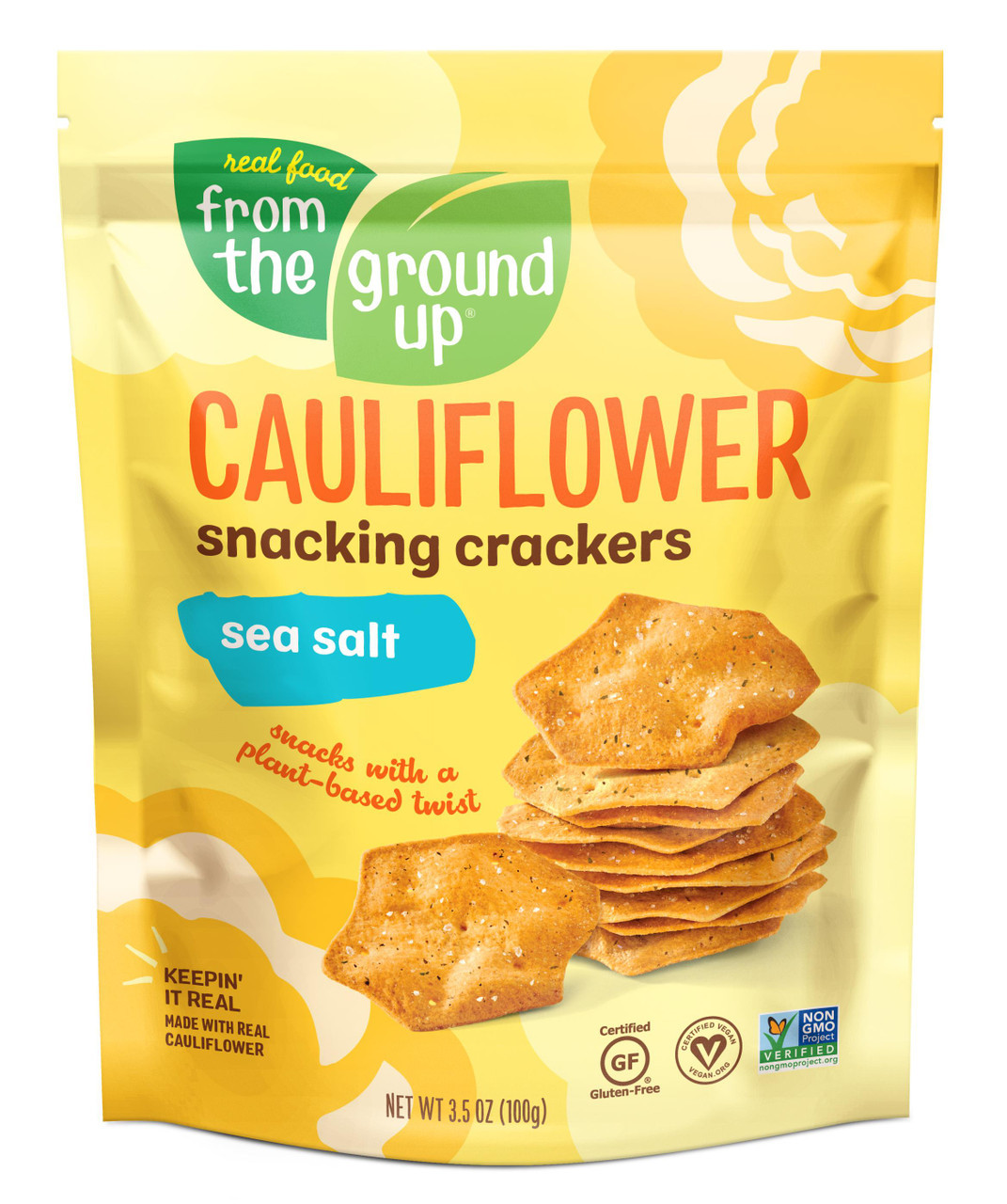 From The Ground Up Real Food Sea Salt Cauliflower Snacking Crackers - Case Of 6/3.5 Oz