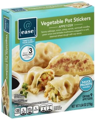 Vegetable Pot Stickers Savory Cabbage, Onion, Celery, Carrots, Vermicelli Noodles, Green Onion and Shiitake Mushrooms Wrapped in a Soft, Steamed Wheat Dough with Soy Sauce Appetizer, Vegetable Pot Stickers