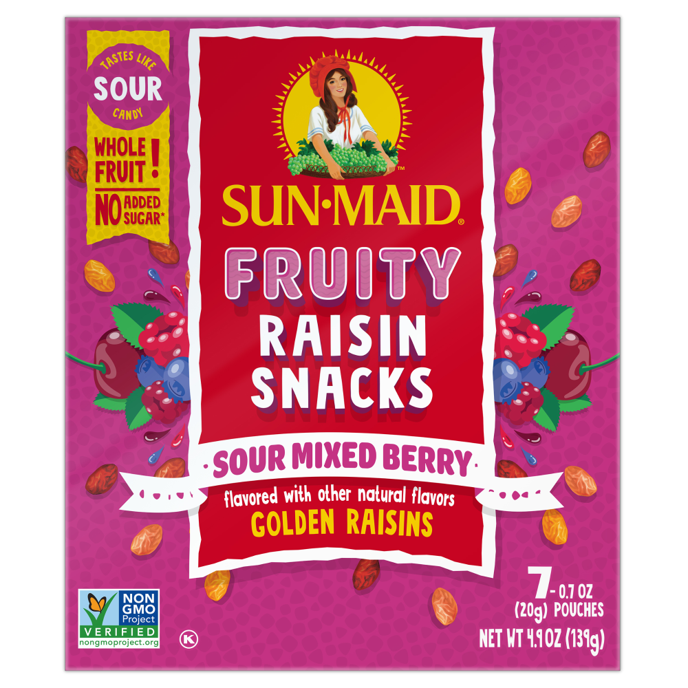 Sun-Maid Fruity Raisin Snacks Sour Mixed Berry 7-Ct Box/.7Oz Pouches