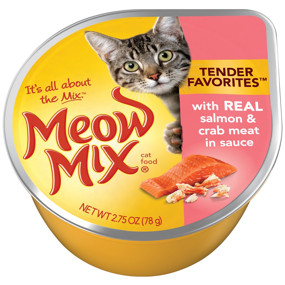 Meow Mix Tenders In Sauce Wet Cat Food With Real Salmon & Crab, 2.75 Oz. Cup (Packaging And Formulation Updates Underway)