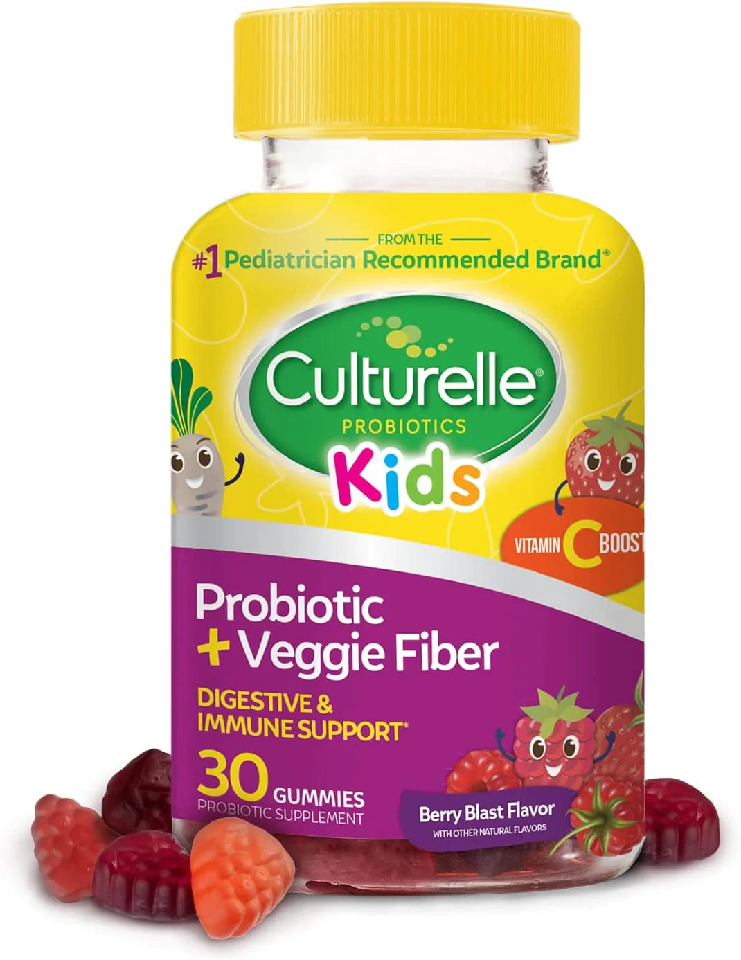 Culturelle - Probiotic - Kids Probiotic + Veggie Fiber - Berry Blast Flavor - 30 Gummies