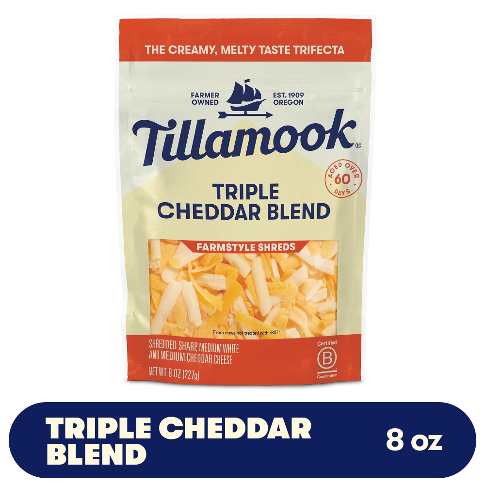 Tillamook Triple Cheddar Shredded Cheese Blend, Thick Cut