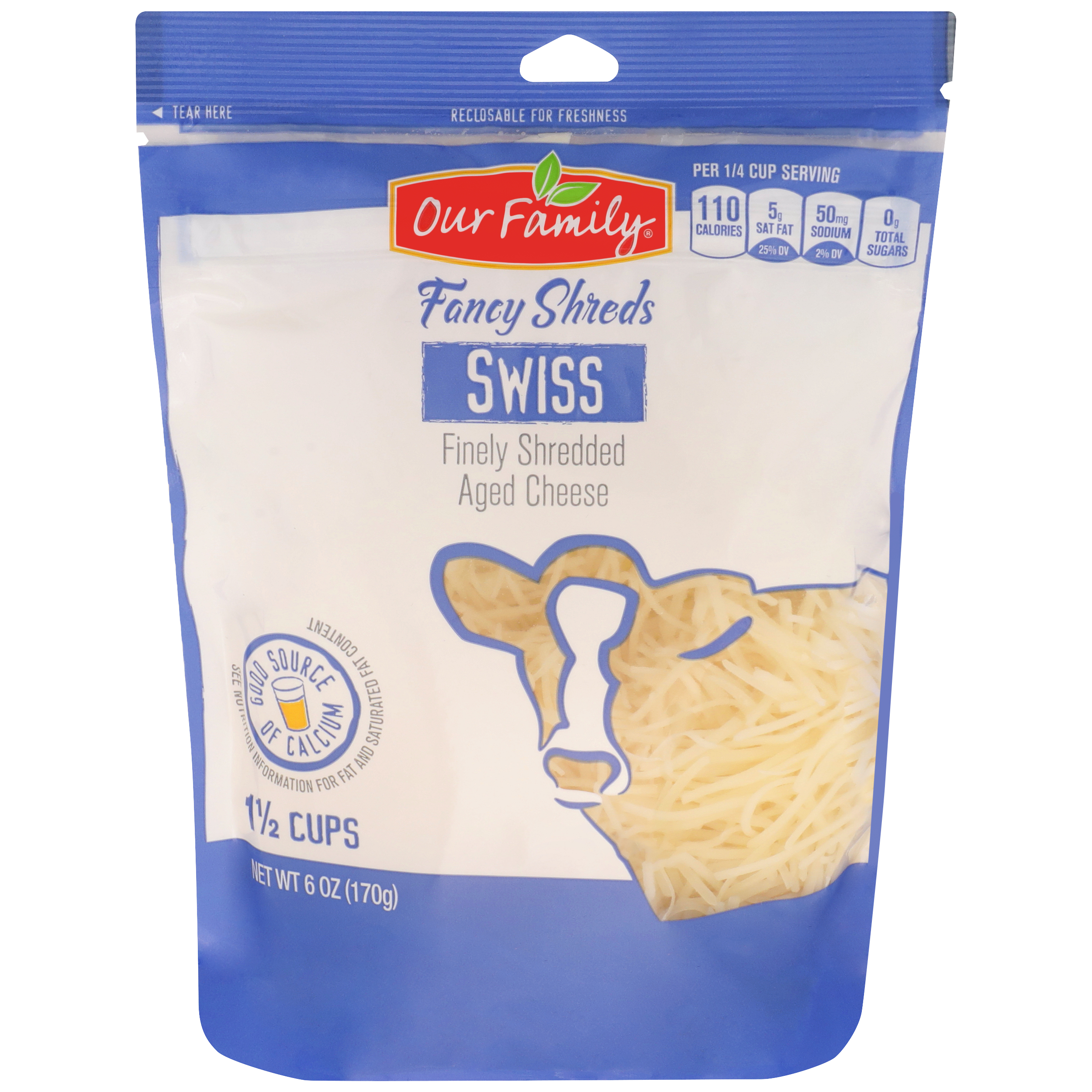 Fancy Shreds, Swiss Finely Shredded Aged Cheese, Swiss