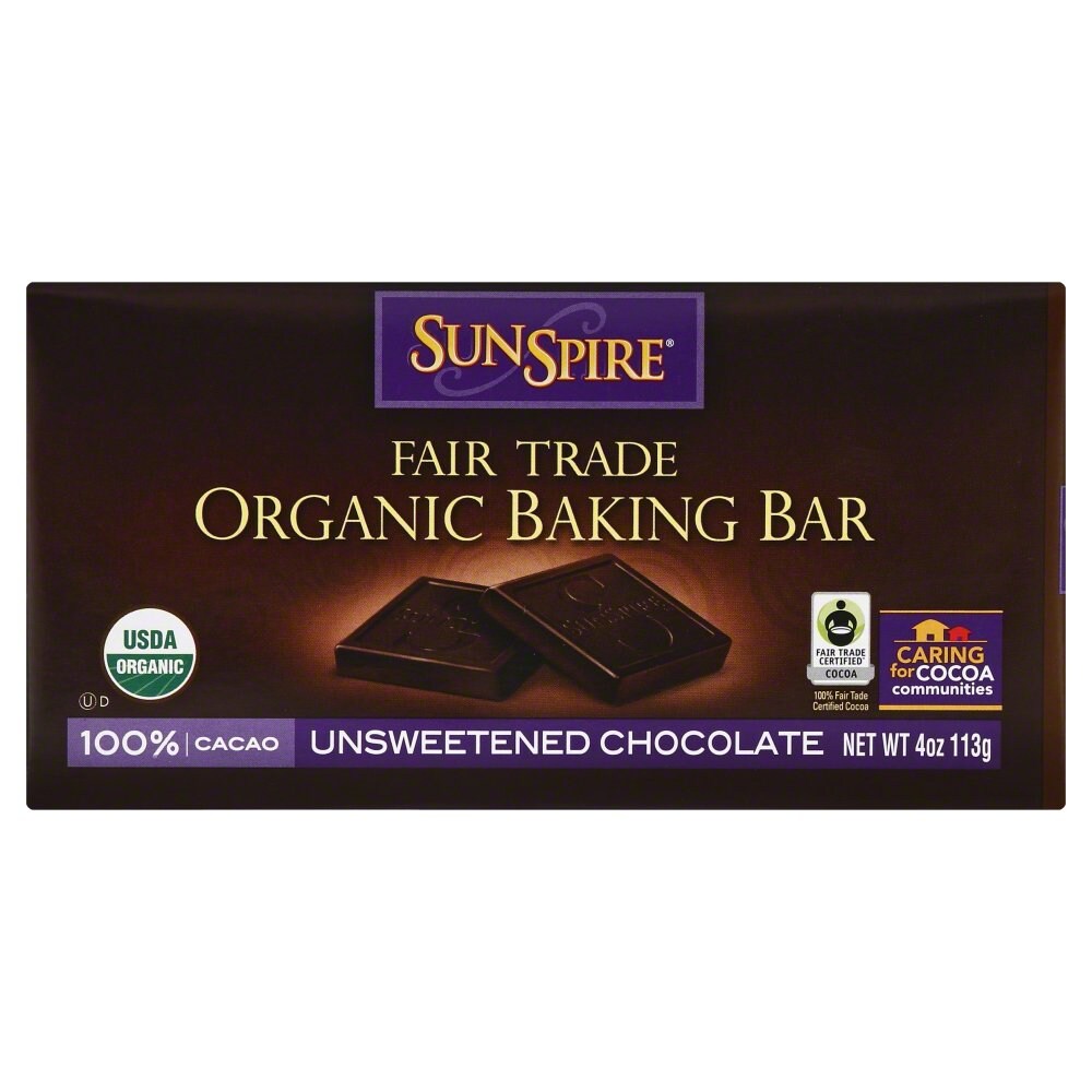 Sunspire, Organic Baking Bar, Unsweetened Chocolate, Unsweetened Chocolate