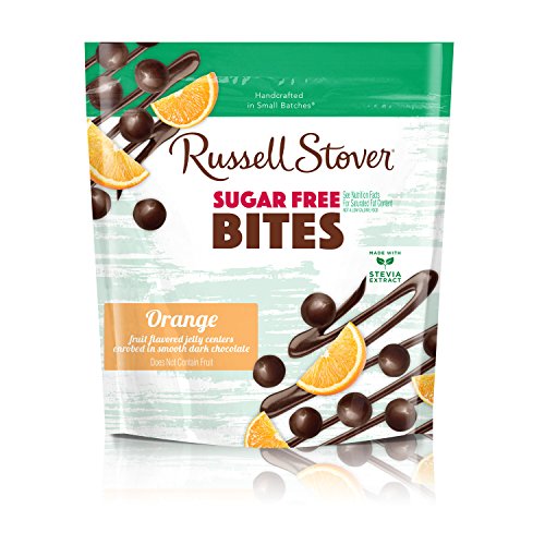 Orange Fruit Flavored Jelly Centers Enrobed in Smooth Dark Chocolate Sugar Free Bites, Orange