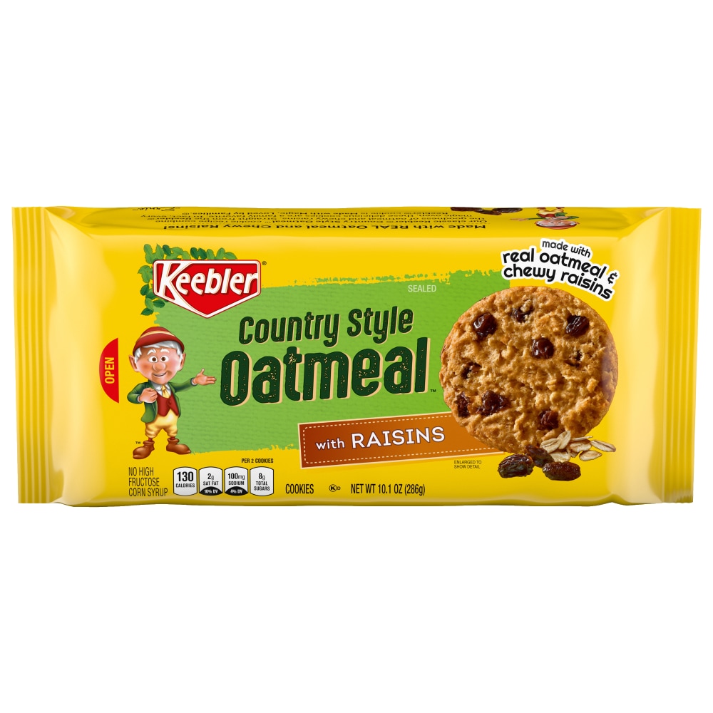 Photo of Keebler Cookies, Country Style Oatmeal Cookies With Raisins, 10.1 Oz Tray
