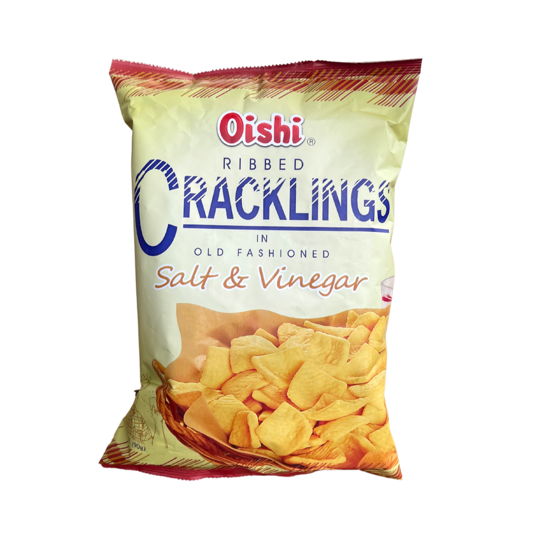 Oishi Cracklings, Classic, Ribbed, In Salt & Vinegar