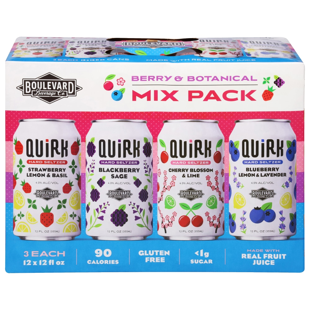 Quirk Raspberry Pop Seltzer Boulevard Brewing Co. Quirk Berry Seltzer Variety 12 Pack Cans — UPC ...